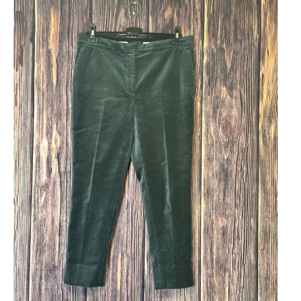 Ann Taylor Petite Velvet Ankle Pants Dark Green Size 10P Slim Leg Trousers